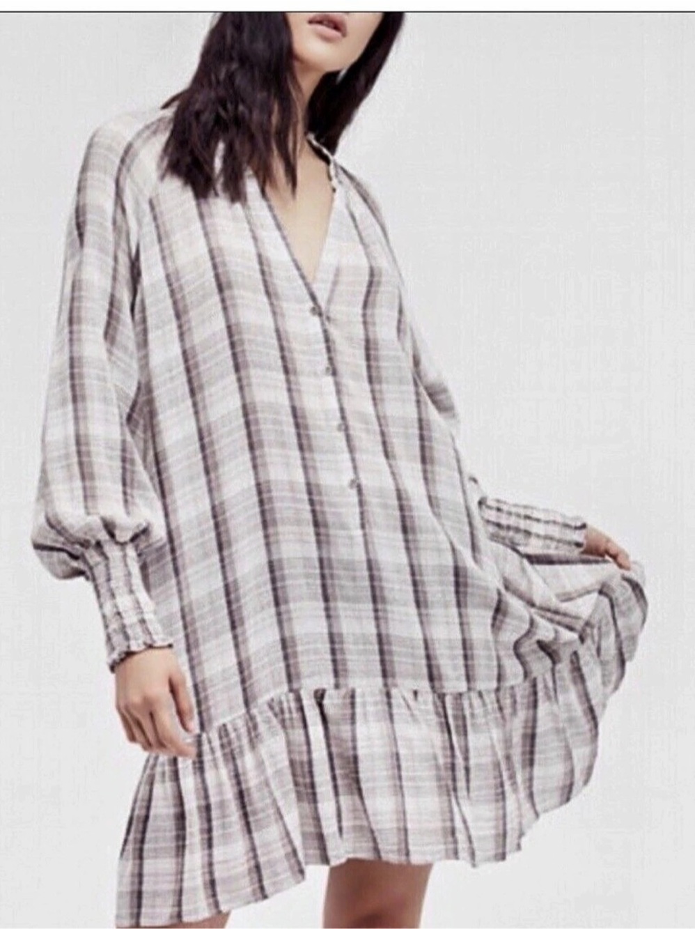 Free People Backroads Plaid Button Down Mini Dress